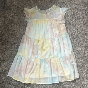 Yellow and Pink Tiered Sundress with Flutter Sleeves